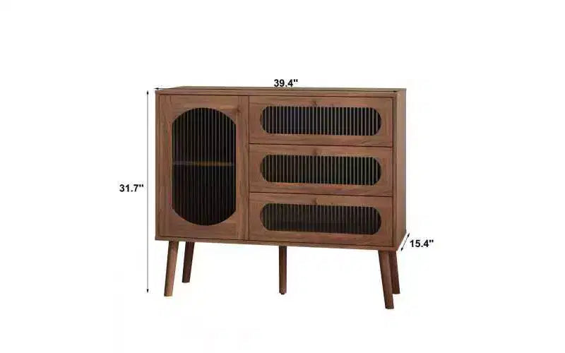 Decorative cabinet with 3 drawers and cabinet doors, wooden storage cabinet with shelves, suitable for living rooms, natural wood
