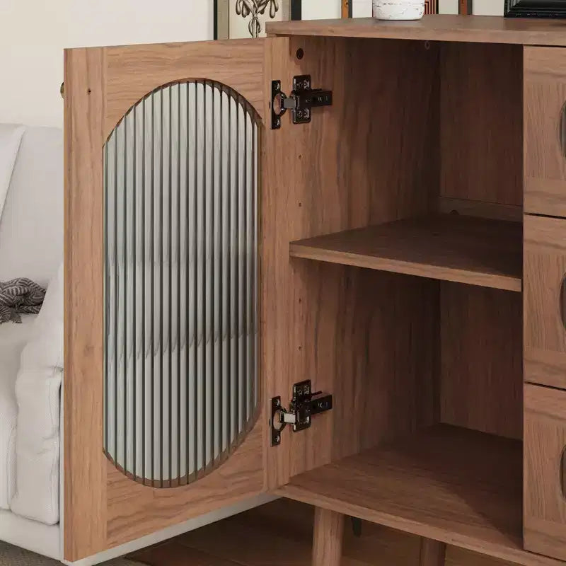 Decorative cabinet with 3 drawers and cabinet doors, wooden storage cabinet with shelves, suitable for living rooms, natural wood