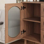 Decoratieve kast met 3 laden en kastdeuren, houten opbergkast met planken, geschikt voor woonkamers, naturel hout