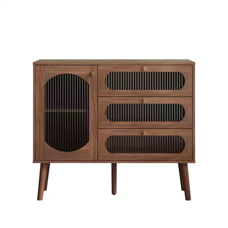 Decorative cabinet with 3 drawers and cabinet doors, wooden storage cabinet with shelves, suitable for living rooms, natural wood