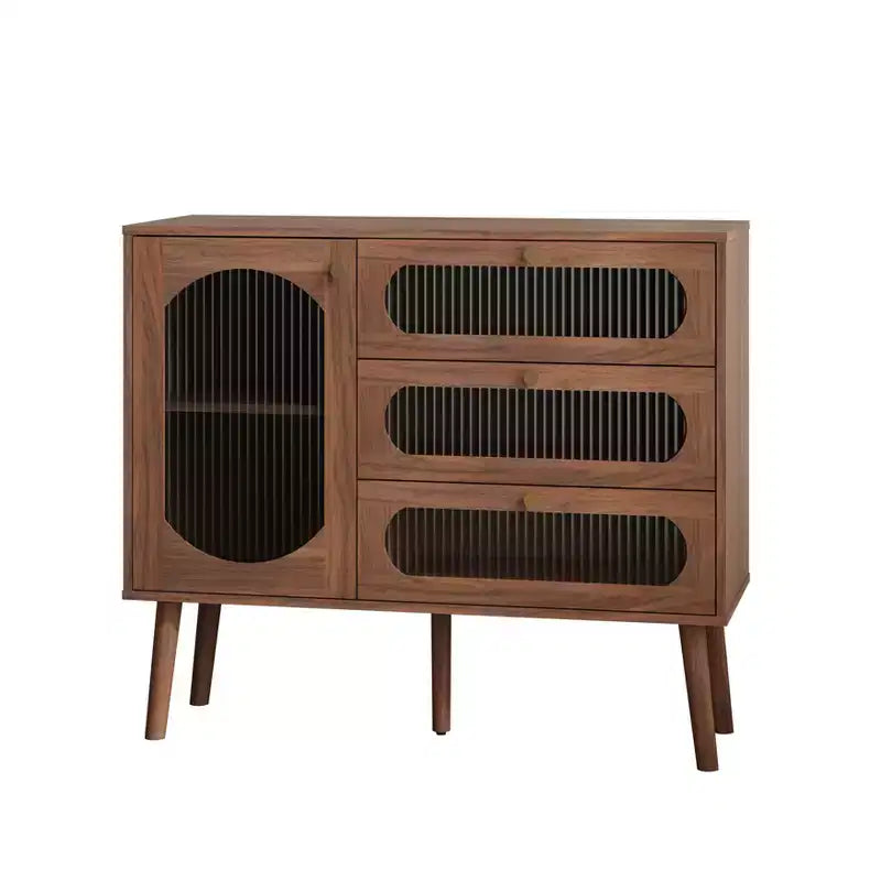 Decorative cabinet with 3 drawers and cabinet doors, wooden storage cabinet with shelves, suitable for living rooms, natural wood