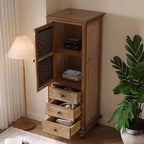 Credenza contenitore decorativa rustica con ante intagliate e 3 cassetti, credenza d'accento alta e stretta per soggiorno o camera da letto