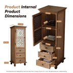 Credenza contenitore decorativa rustica con ante intagliate e 3 cassetti, credenza d'accento alta e stretta per soggiorno o camera da letto