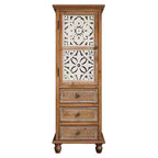 Credenza contenitore decorativa rustica con ante intagliate e 3 cassetti, credenza d'accento alta e stretta per soggiorno o camera da letto