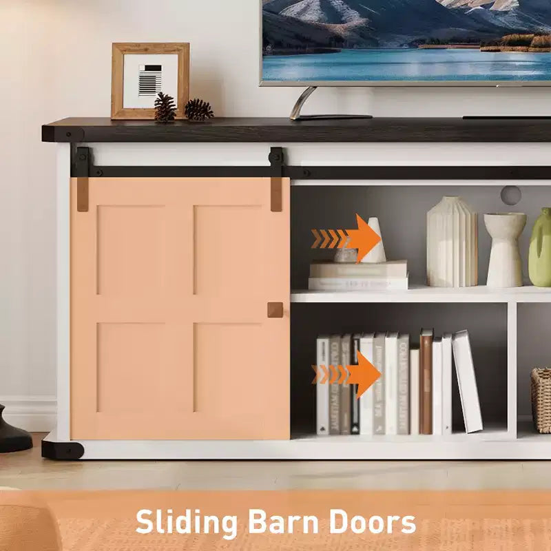 70 Farmhouse TV Stand for 80/75/70 Inch TVs, Storage Cabinets with Sliding Barn Door, Rustic TV Stands for Living Room, Media Console Cabinet