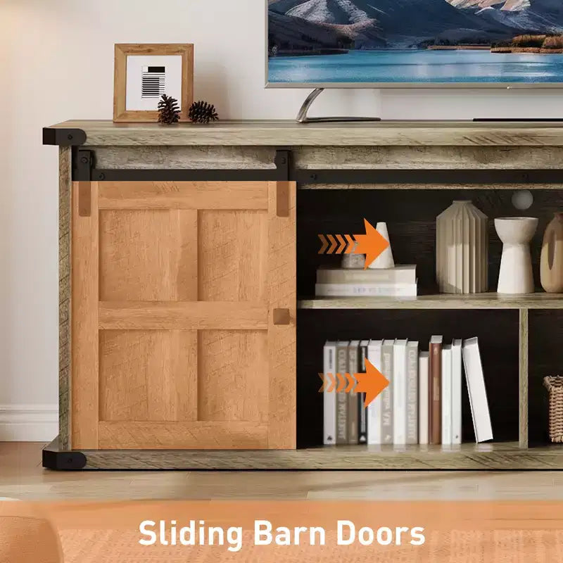 70 Farmhouse TV Stand for 80/75/70 Inch TVs, Storage Cabinets with Sliding Barn Door, Rustic TV Stands for Living Room, Media Console Cabinet
