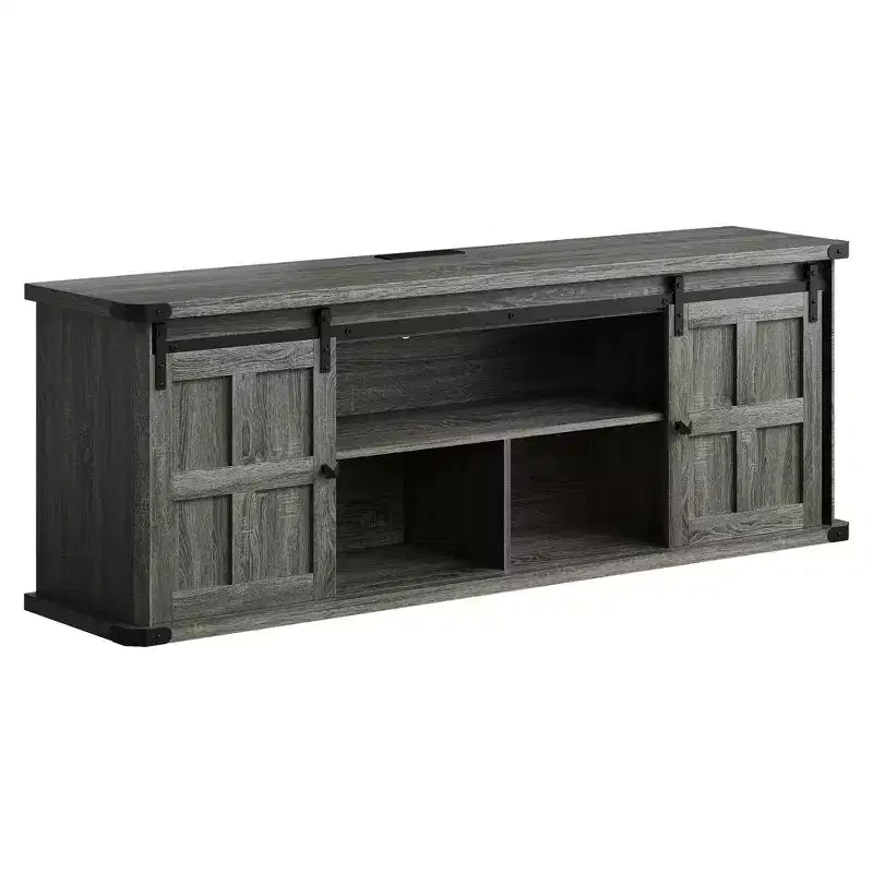 70 Farmhouse TV Stand for 80/75/70 Inch TVs, Storage Cabinets with Sliding Barn Door, Rustic TV Stands for Living Room, Media Console Cabinet