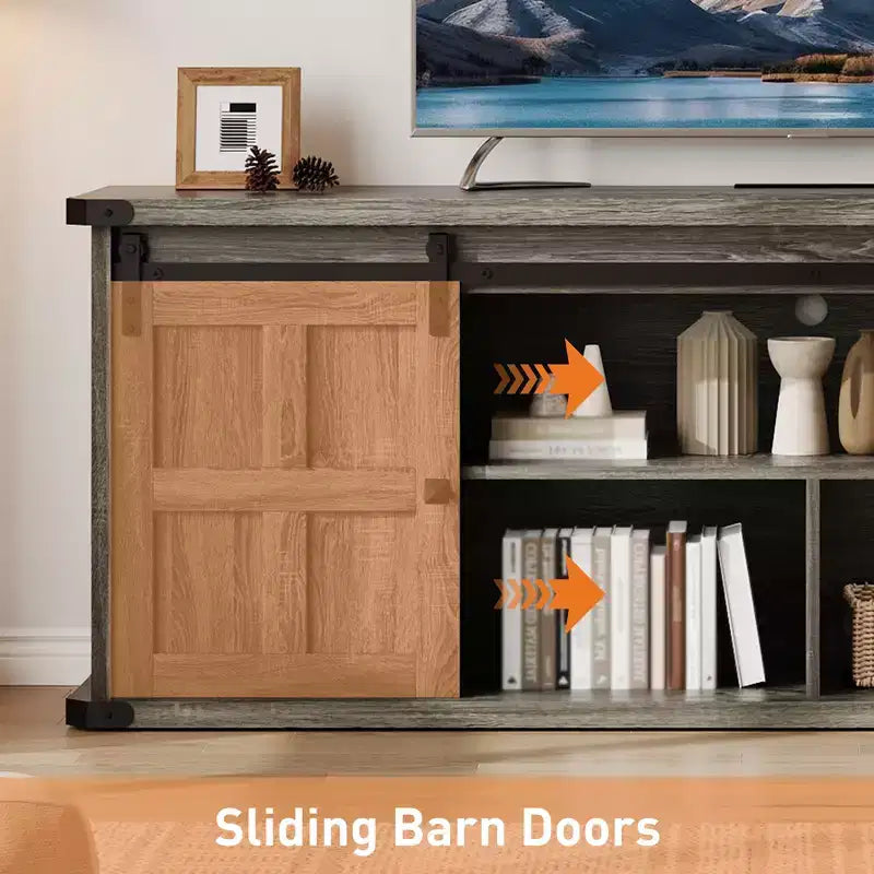 70 Farmhouse TV Stand for 80/75/70 Inch TVs, Storage Cabinets with Sliding Barn Door, Rustic TV Stands for Living Room, Media Console Cabinet