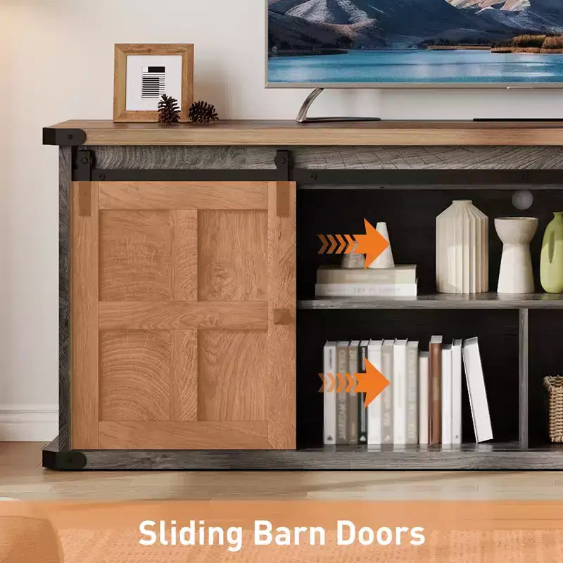 70 Farmhouse TV Stand for 80/75/70 Inch TVs, Storage Cabinets with Sliding Barn Door, Rustic TV Stands for Living Room, Media Console Cabinet