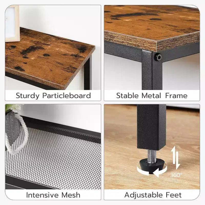 29.5 Narrow Console Table, 3-Tier Rustic Brown & Black Entryway Table, Thin Sofa Side Display Table for Hallway Entrance Living Room Bedroom