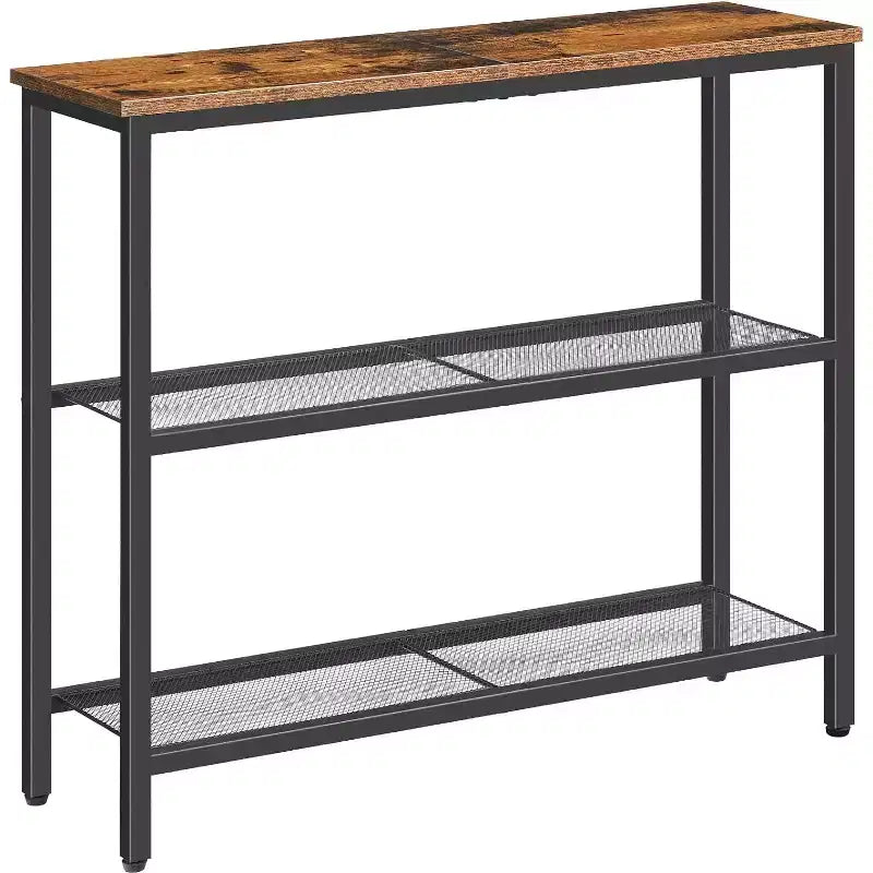 29.5 Narrow Console Table, 3-Tier Rustic Brown & Black Entryway Table, Thin Sofa Side Display Table for Hallway Entrance Living Room Bedroom
