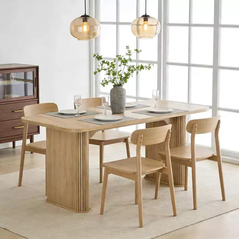 62 Dining Table for 6-8, Rectangle Wooden Kitchen Table with Double Robust Pedestal, Sturdy Dinner Table for Dining Room, Kitchen & Living Area
