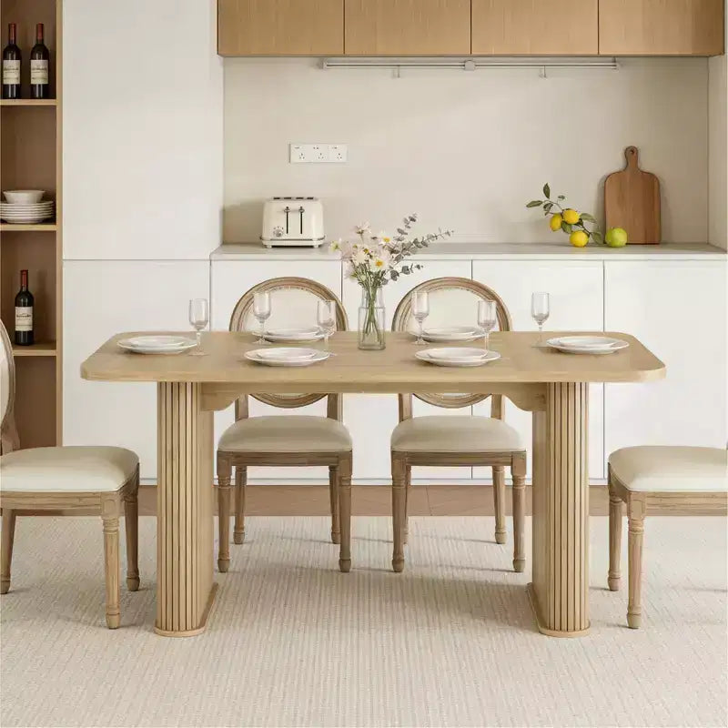 62 Dining Table for 6-8, Rectangle Wooden Kitchen Table with Double Robust Pedestal, Sturdy Dinner Table for Dining Room, Kitchen & Living Area