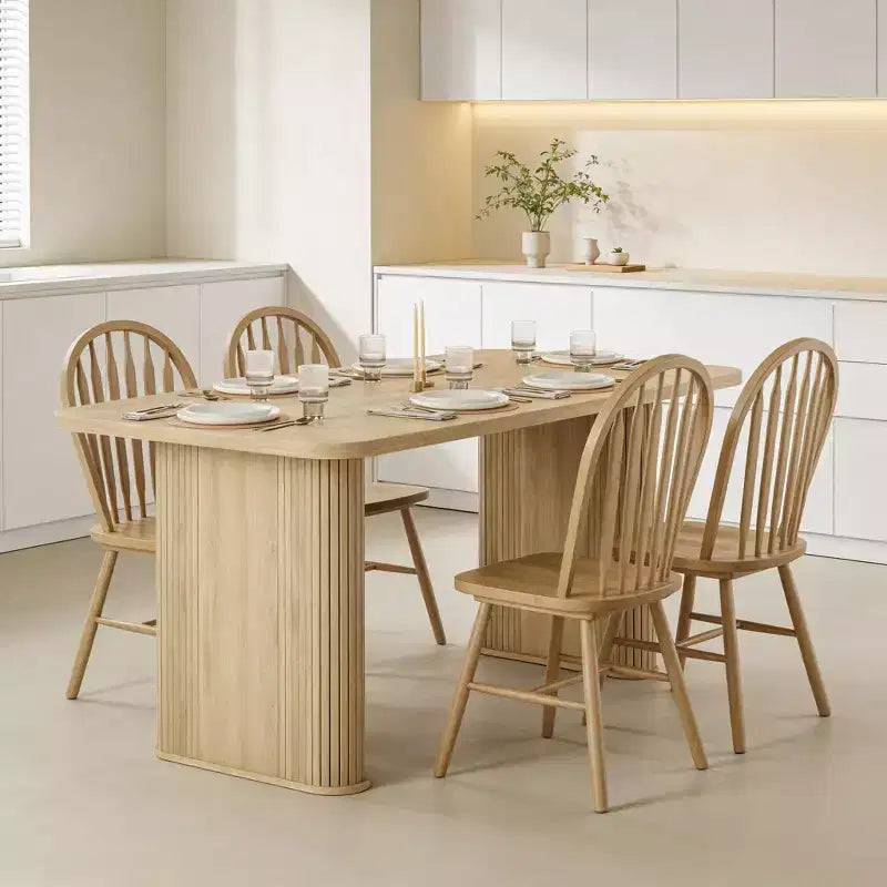 62 Dining Table for 6-8, Rectangle Wooden Kitchen Table with Double Robust Pedestal, Sturdy Dinner Table for Dining Room, Kitchen & Living Area