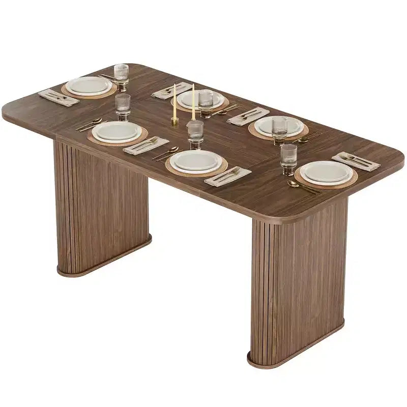 62 Dining Table for 6-8, Rectangle Wooden Kitchen Table with Double Robust Pedestal, Sturdy Dinner Table for Dining Room, Kitchen & Living Area