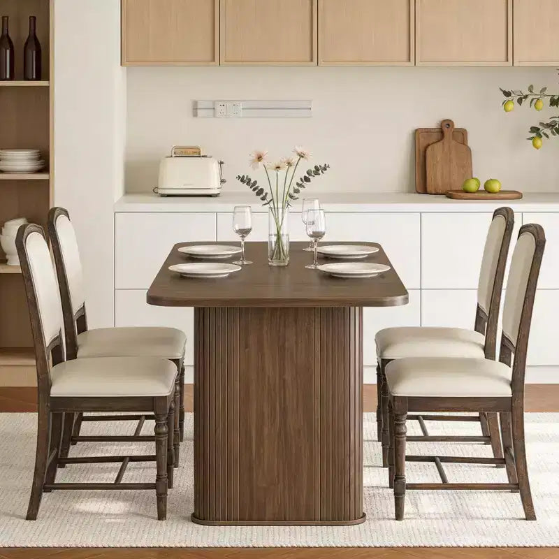 62 Dining Table for 6-8, Rectangle Wooden Kitchen Table with Double Robust Pedestal, Sturdy Dinner Table for Dining Room, Kitchen & Living Area