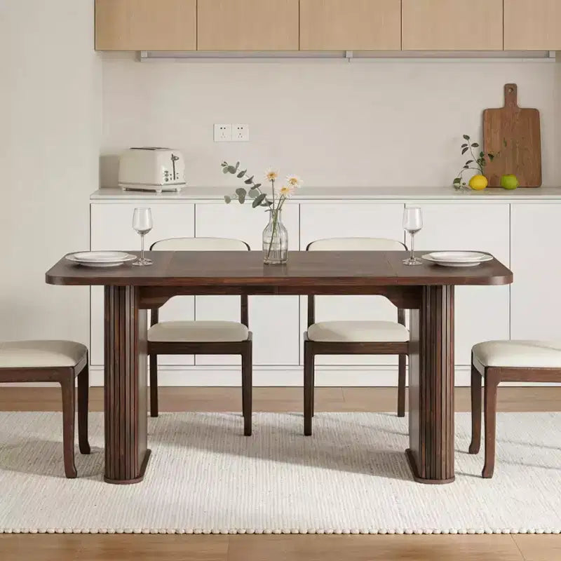 62 Dining Table for 6-8, Rectangle Wooden Kitchen Table with Double Robust Pedestal, Sturdy Dinner Table for Dining Room, Kitchen & Living Area