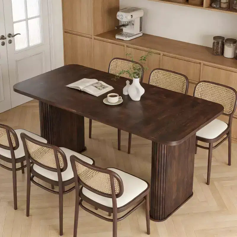 62 Dining Table for 6-8, Rectangle Wooden Kitchen Table with Double Robust Pedestal, Sturdy Dinner Table for Dining Room, Kitchen & Living Area