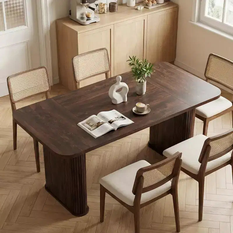 62 Dining Table for 6-8, Rectangle Wooden Kitchen Table with Double Robust Pedestal, Sturdy Dinner Table for Dining Room, Kitchen & Living Area
