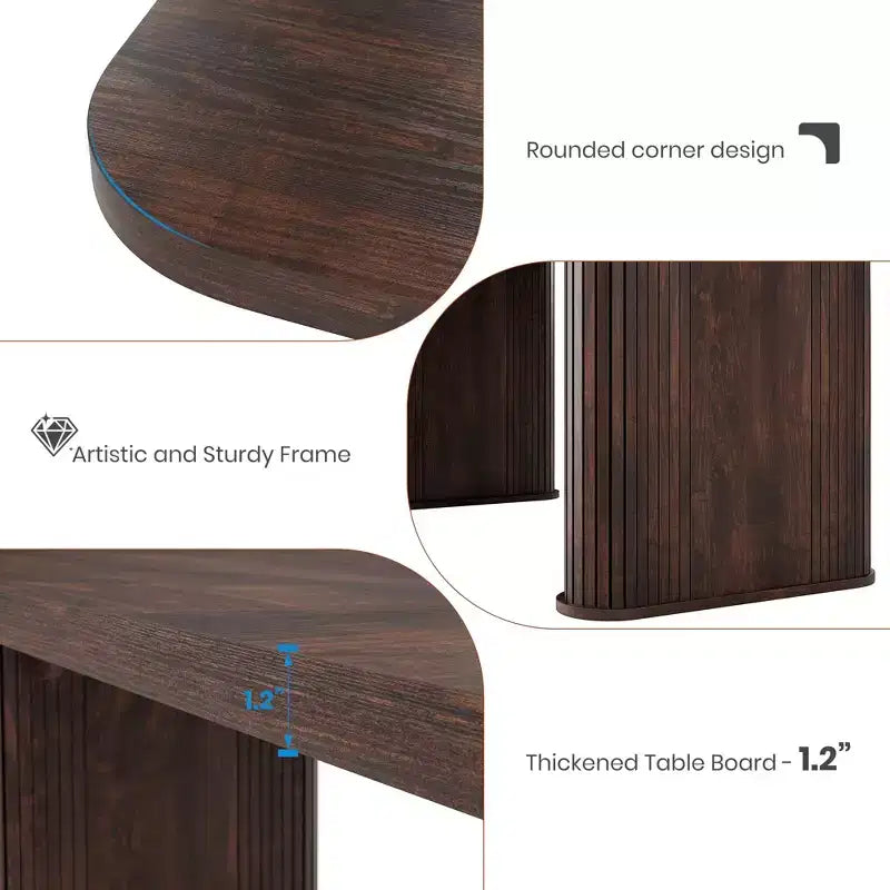 62 Dining Table for 6-8, Rectangle Wooden Kitchen Table with Double Robust Pedestal, Sturdy Dinner Table for Dining Room, Kitchen & Living Area