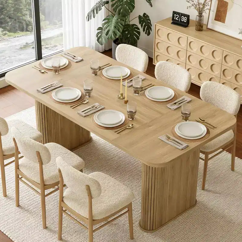 62 Dining Table for 6-8, Rectangle Wooden Kitchen Table with Double Robust Pedestal, Sturdy Dinner Table for Dining Room, Kitchen & Living Area