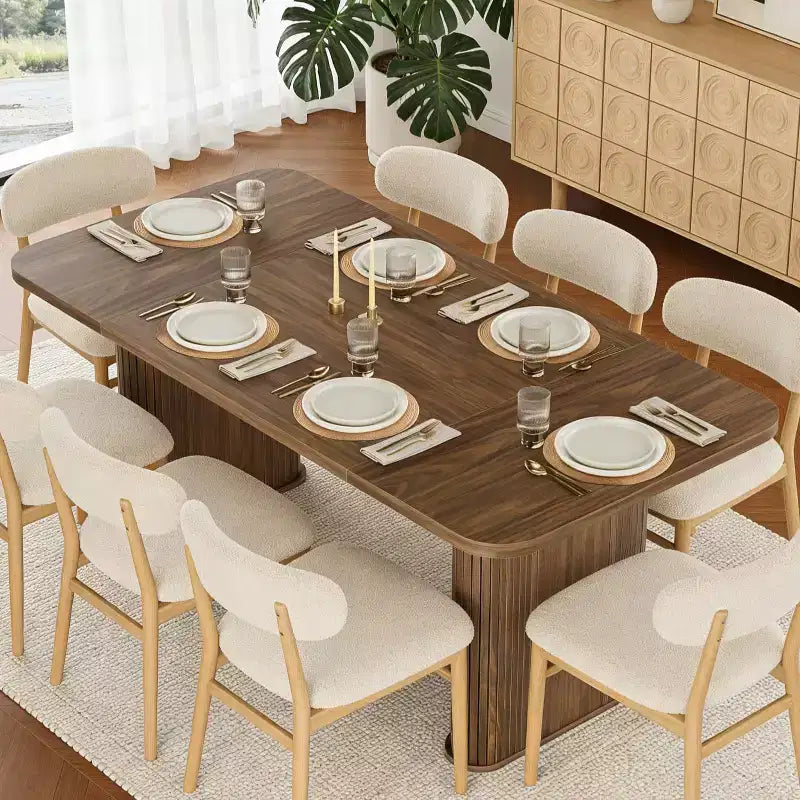 62 Dining Table for 6-8, Rectangle Wooden Kitchen Table with Double Robust Pedestal, Sturdy Dinner Table for Dining Room, Kitchen & Living Area