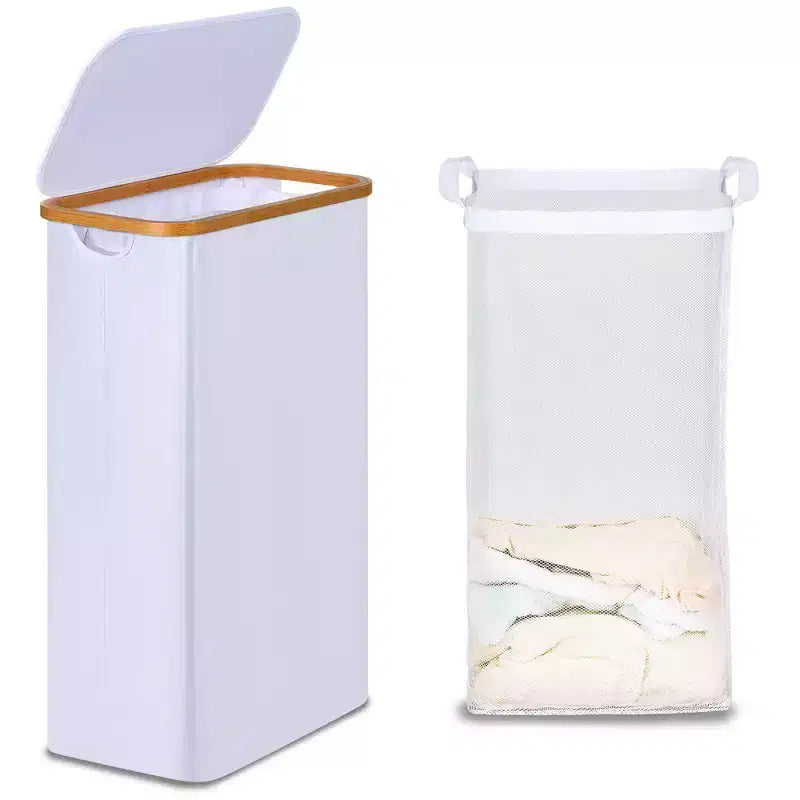 Narwey Slim Laundry Basket with Lid, Narrow Laundry Hamper with Removable Bag, Skinny Dirty