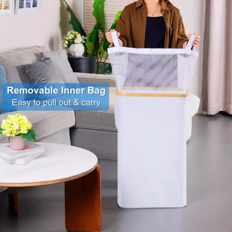 Slim Laundry Basket with Lid, Narrow Laundry Hamper with Removable Bag, Skinny Dirty