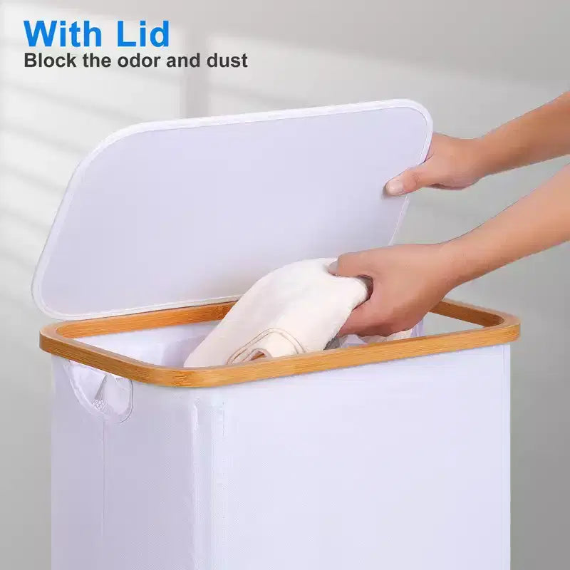 Slim Laundry Basket with Lid, Narrow Laundry Hamper with Removable Bag, Skinny Dirty