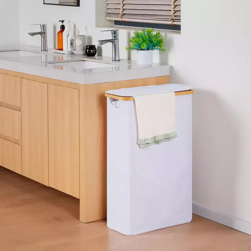 Slim Laundry Basket with Lid, Narrow Laundry Hamper with Removable Bag, Skinny Dirty