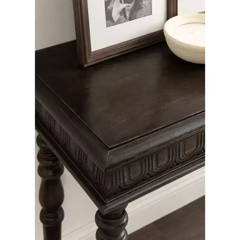 Carved Wood Console Table, 36x14x30, Dark Brown