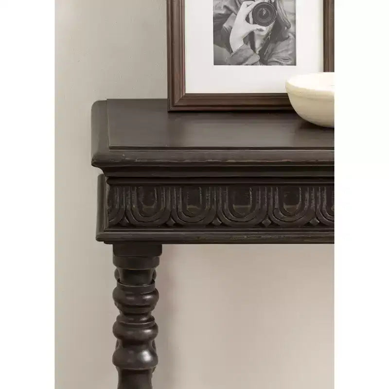 Carved Wood Console Table, 36x14x30, Dark Brown