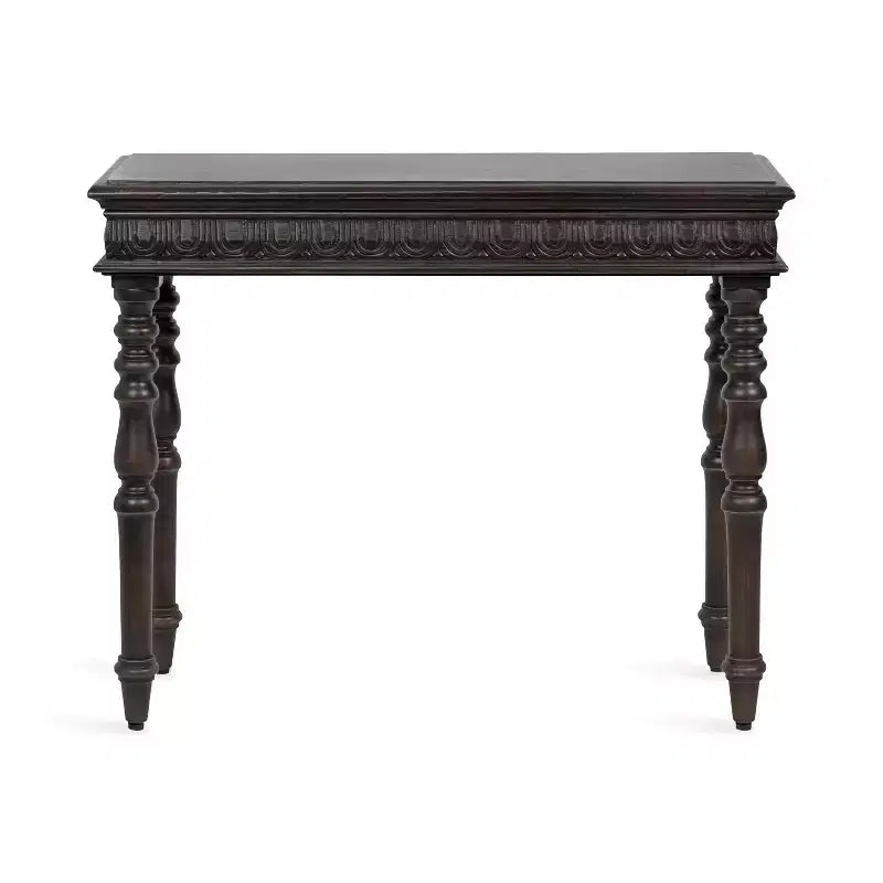 Carved Wood Console Table, 36x14x30, Dark Brown