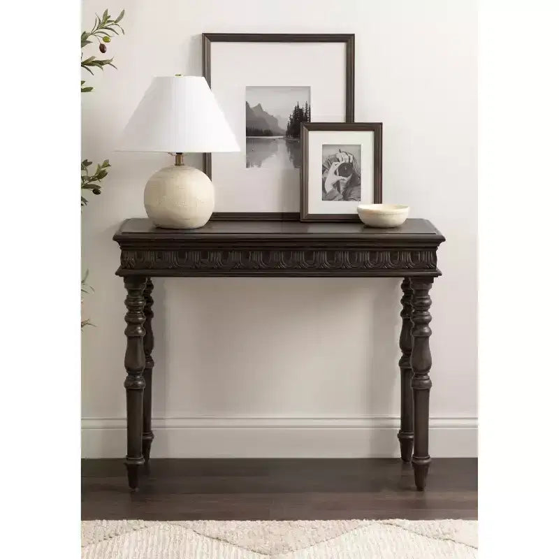 Carved Wood Console Table, 36x14x30, Dark Brown