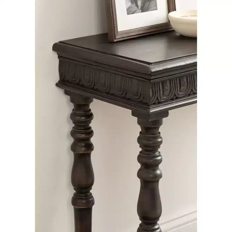 Carved Wood Console Table, 36x14x30, Dark Brown