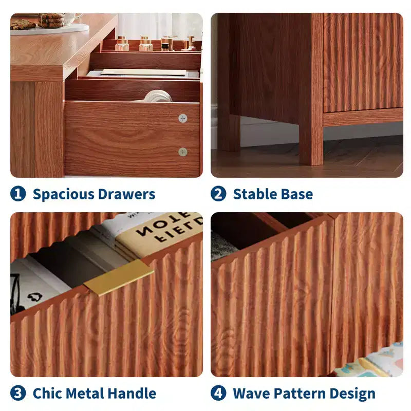 Farmhouse 9 Drawer Dressers for Bedroom, Slim Wood Chest of Drawers, Mid Century Modern Fluted Dresser Storage Organizer for Closet Living Room