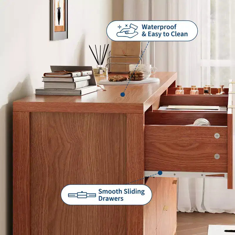 Farmhouse 9 Drawer Dressers for Bedroom, Slim Wood Chest of Drawers, Mid Century Modern Fluted Dresser Storage Organizer for Closet Living Room