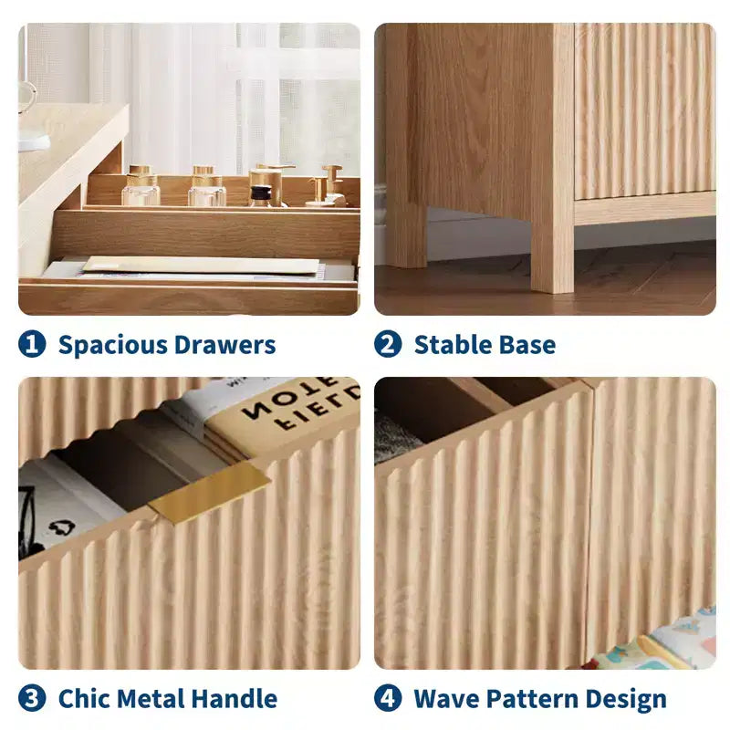 Farmhouse 9 Drawer Dressers for Bedroom, Slim Wood Chest of Drawers, Mid Century Modern Fluted Dresser Storage Organizer for Closet Living Room
