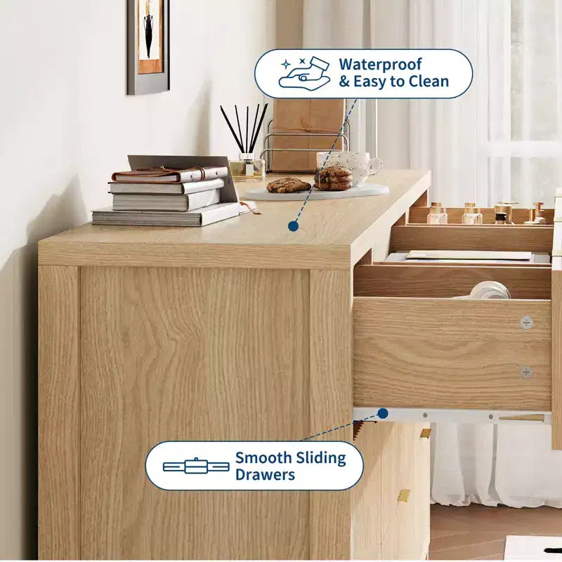 Farmhouse 9 Drawer Dressers for Bedroom, Slim Wood Chest of Drawers, Mid Century Modern Fluted Dresser Storage Organizer for Closet Living Room