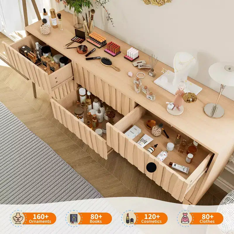 Fluted Dresser for Bedroom with 9 Drawers for Bedroom, Modern Fluted Chest of Drawers, Freestanding Wooden Storage Cabinet, TV Stand for Living Room