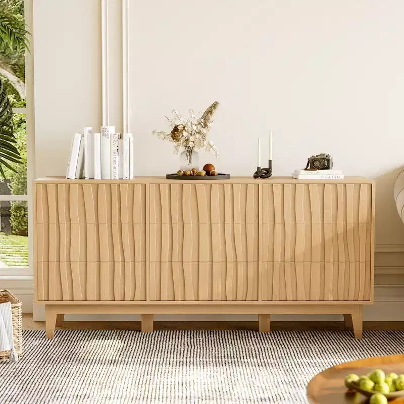 Fluted Dresser for Bedroom with 9 Drawers for Bedroom, Modern Fluted Chest of Drawers, Freestanding Wooden Storage Cabinet, TV Stand for Living Room