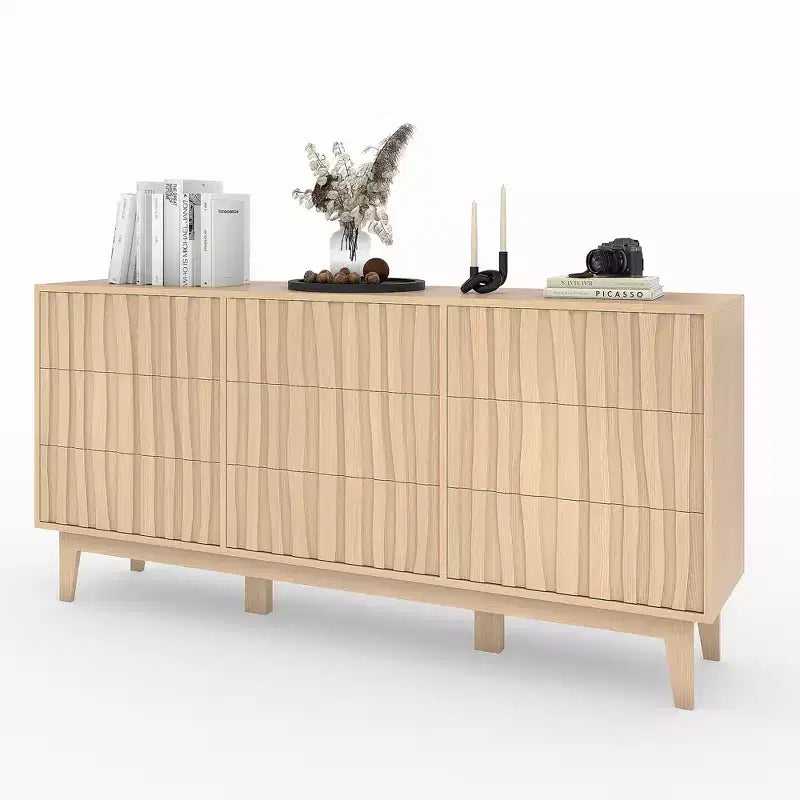 Fluted Dresser for Bedroom with 9 Drawers for Bedroom, Modern Fluted Chest of Drawers, Freestanding Wooden Storage Cabinet, TV Stand for Living Room