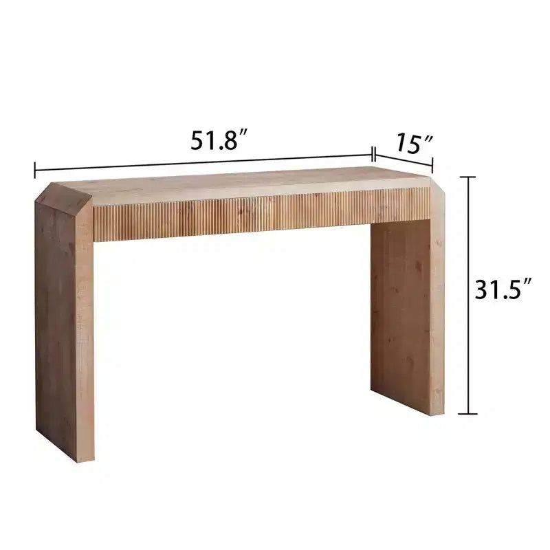 52 Wood Console Table with Drawer and Ribbed Detail, Natural Finish