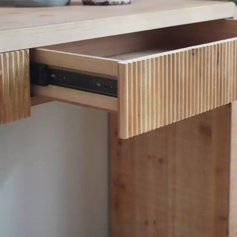 52 Wood Console Table with Drawer and Ribbed Detail, Natural Finish