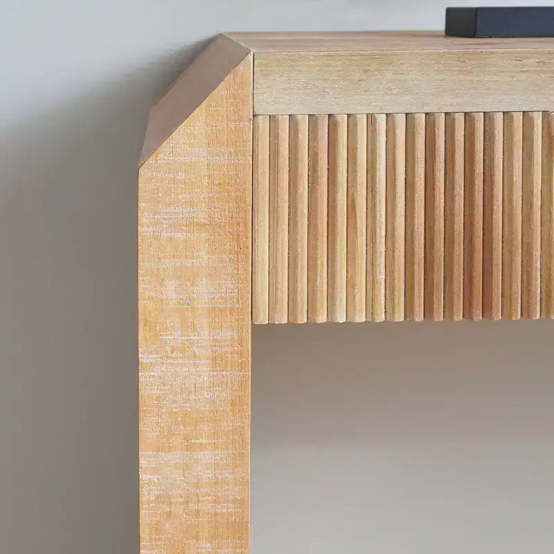 52 Wood Console Table with Drawer and Ribbed Detail, Natural Finish