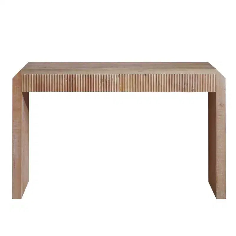 52 Wood Console Table with Drawer and Ribbed Detail, Natural Finish