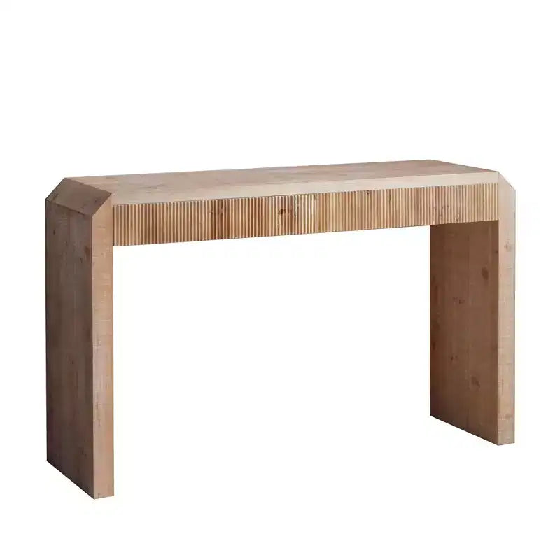 52 Wood Console Table with Drawer and Ribbed Detail, Natural Finish
