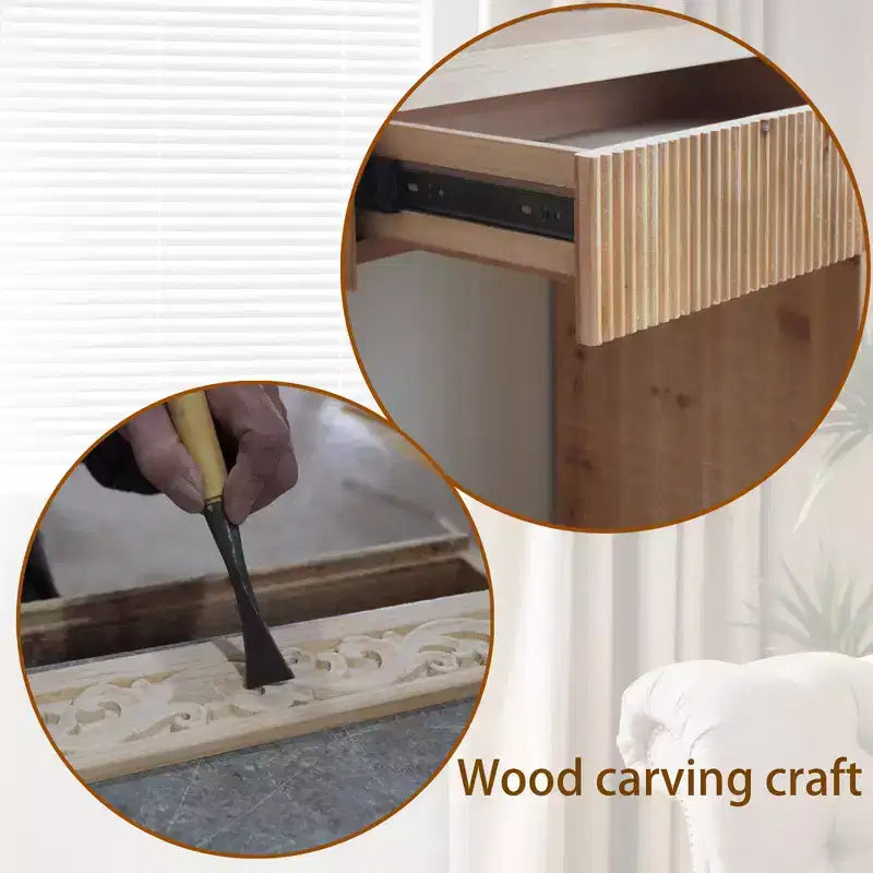 52 Wood Console Table with Drawer and Ribbed Detail, Natural Finish