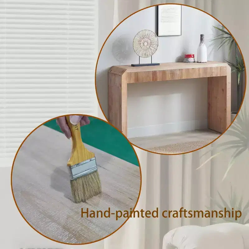 52 Wood Console Table with Drawer and Ribbed Detail, Natural Finish