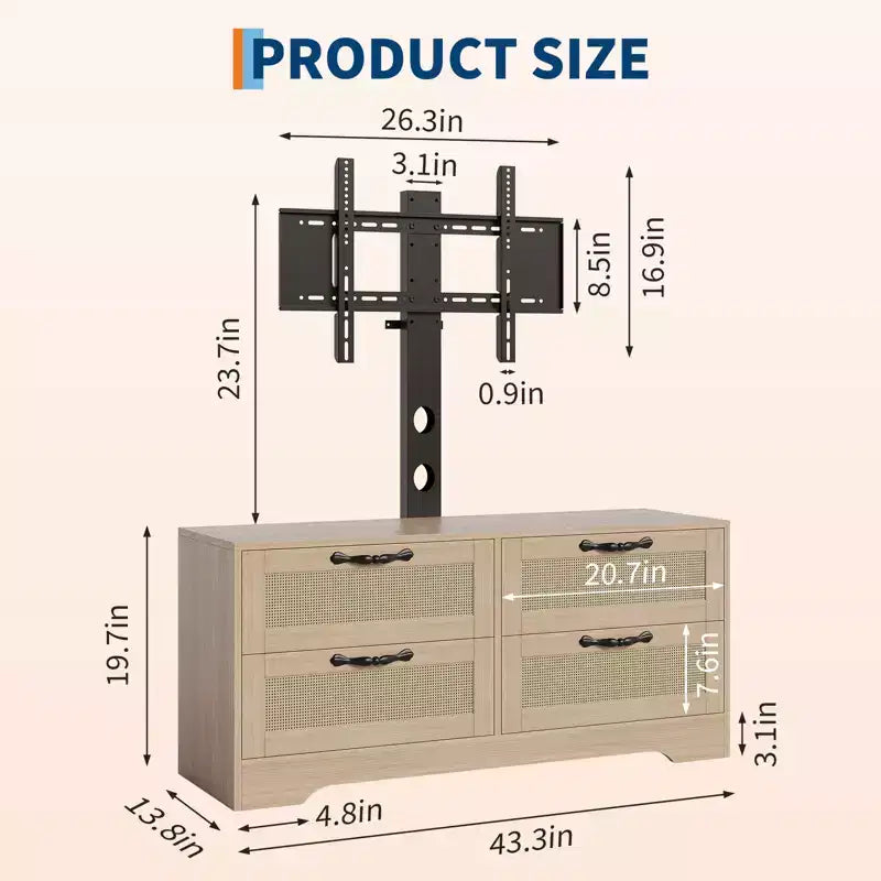 4 Drawer Dresser TV Stand with Mount for TVs Up to 70 Inch for Living Room, Bedroom
